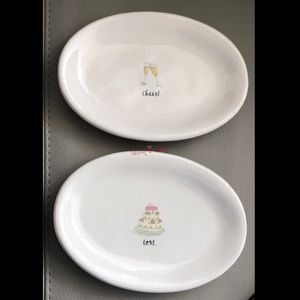 RAE DUNN LOVE CAKE PLATE & CHEERS CHAMPAGNE PLATE